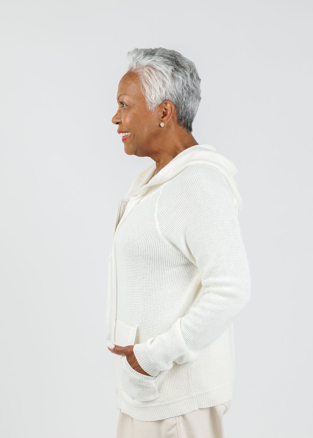 Elliott Lauren Waffle Zip Hoodie in Flour available at Barbara Katz