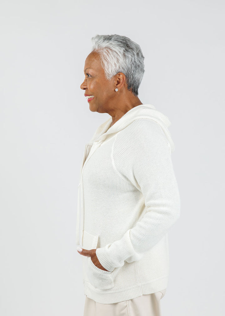 Elliott Lauren Waffle Zip Hoodie in Flour available at Barbara Katz