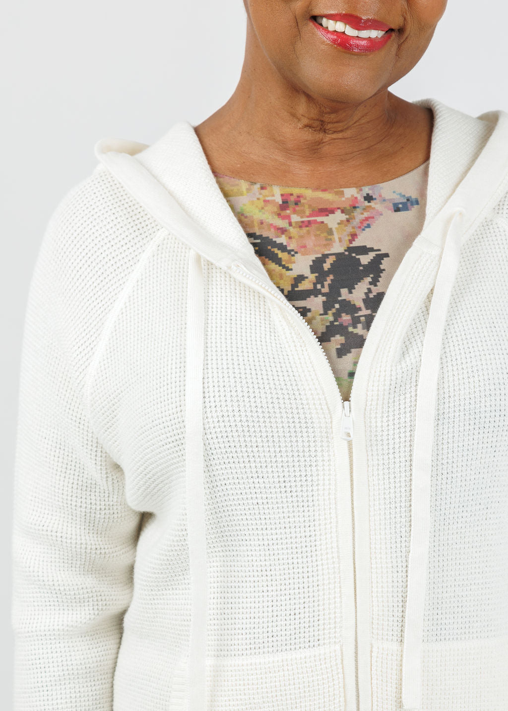 Elliott Lauren Waffle Zip Hoodie in Flour available at Barbara Katz
