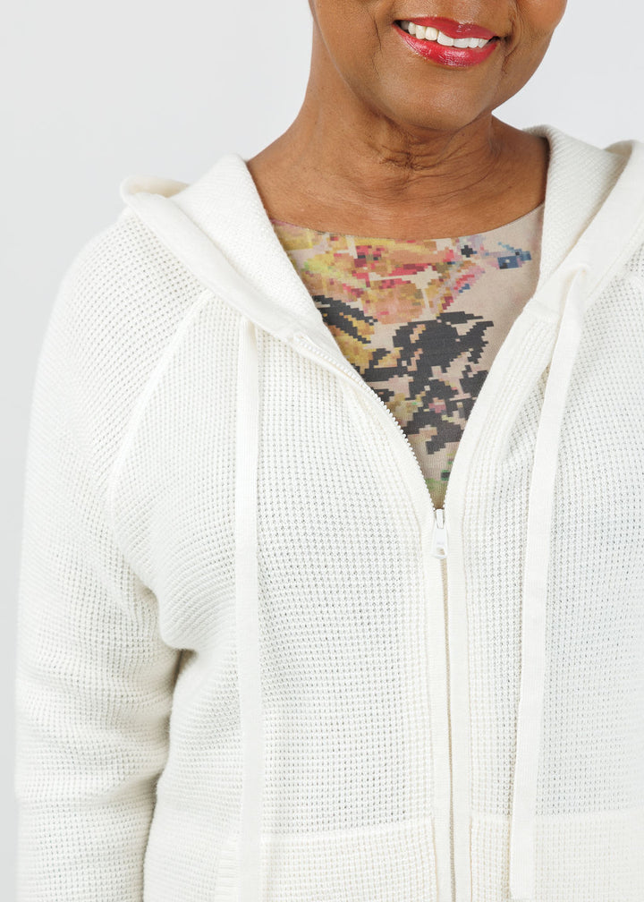 Elliott Lauren Waffle Zip Hoodie in Flour available at Barbara Katz