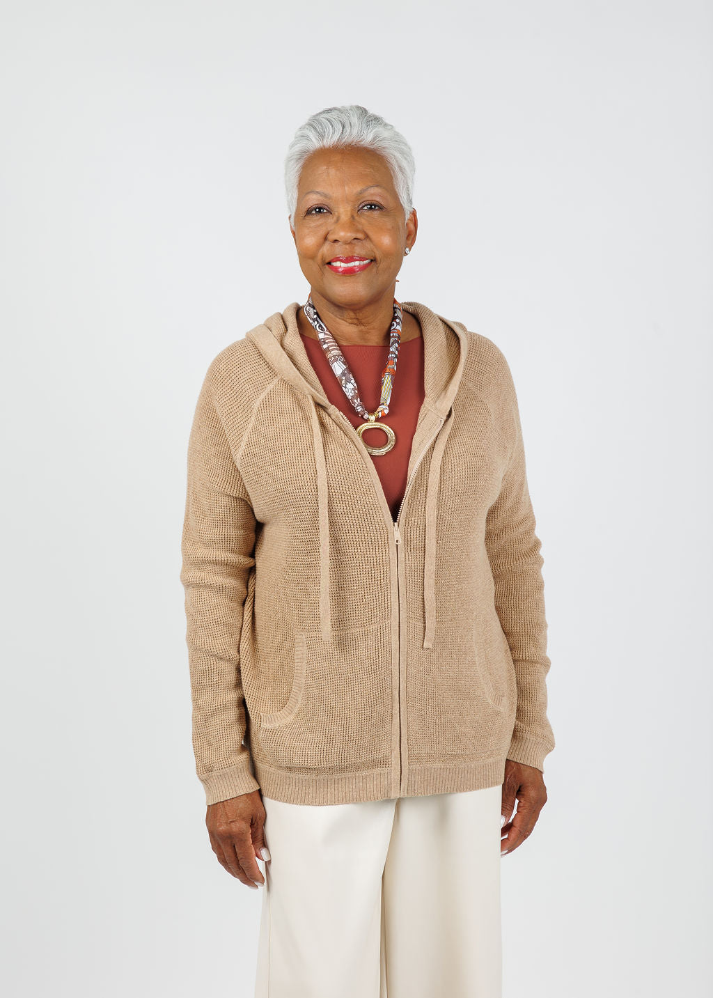 Elliott Lauren Waffle Zip Hoodie in Wheat available at Barbara Katz
