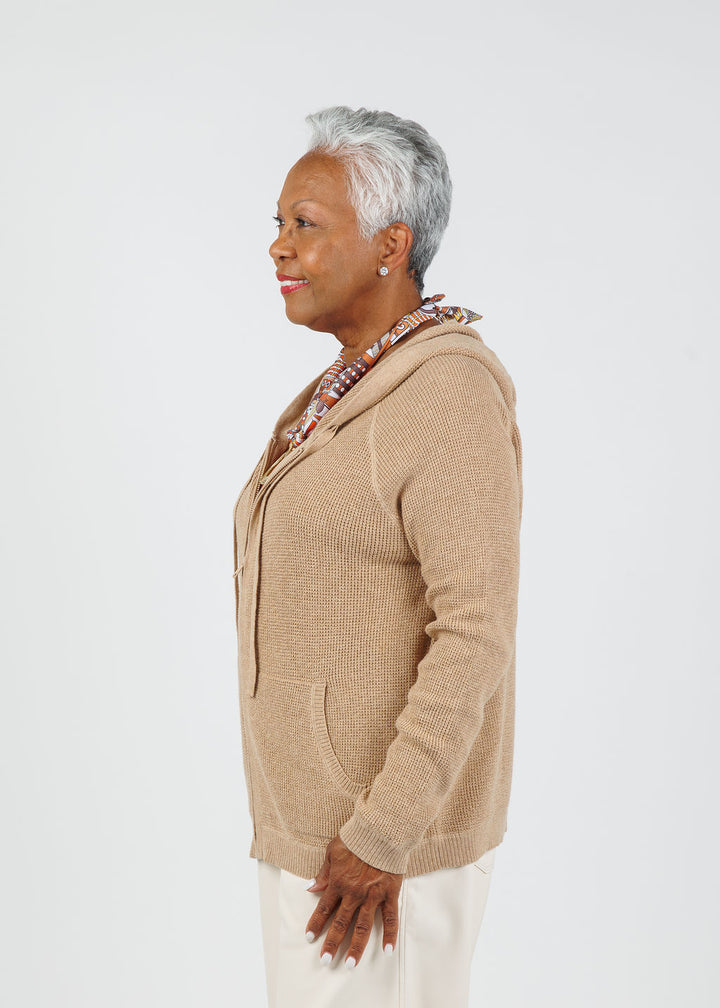 Elliott Lauren Waffle Zip Hoodie in Wheat available at Barbara Katz