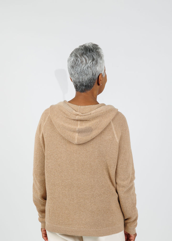 Elliott Lauren Waffle Zip Hoodie in Wheat available at Barbara Katz