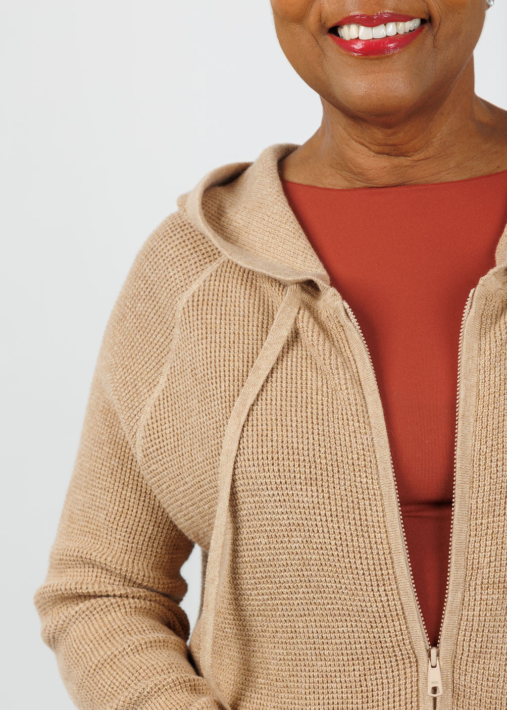 Elliott Lauren Waffle Zip Hoodie in Wheat available at Barbara Katz