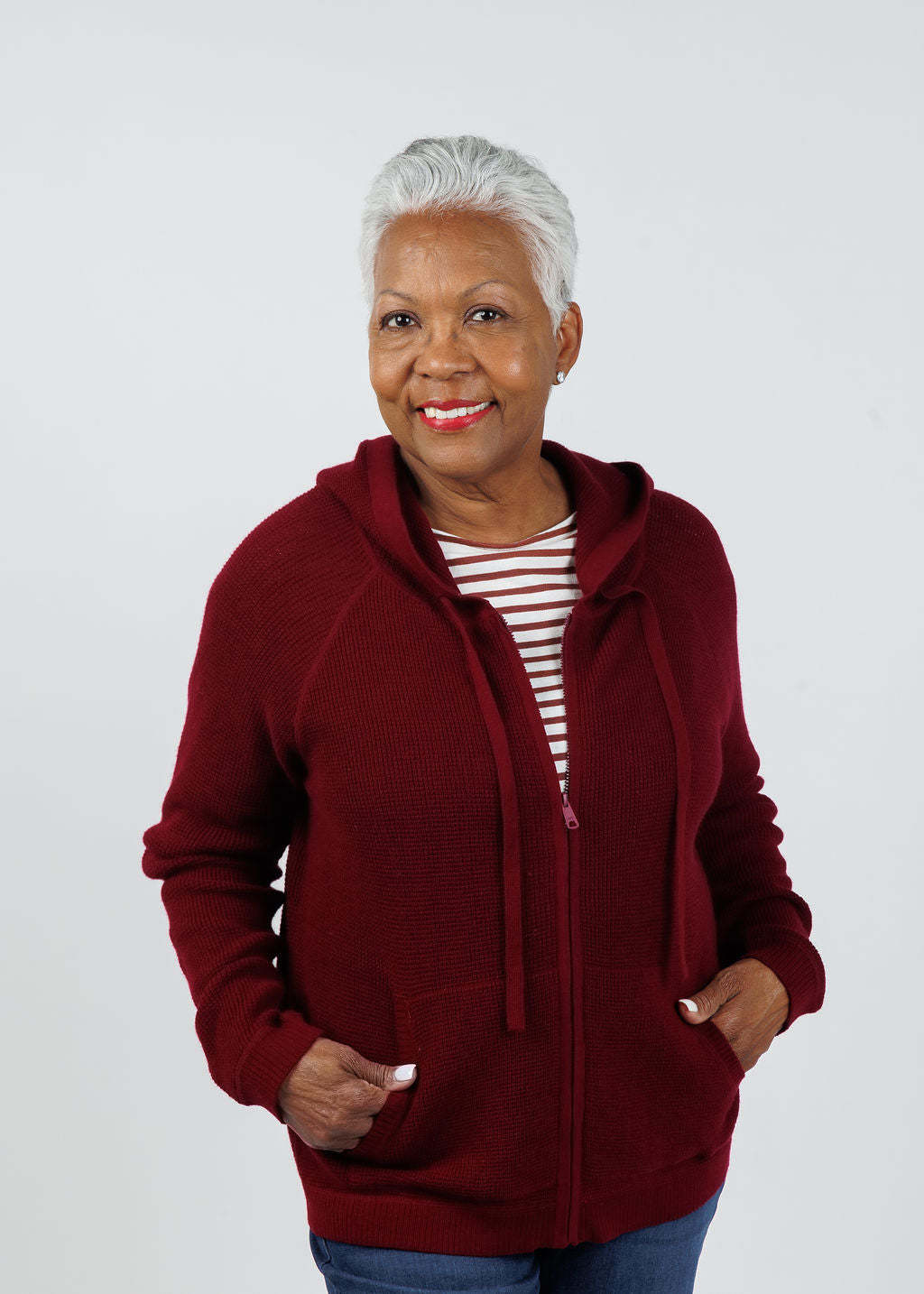 Elliott Lauren Waffle Zip Hoodie in Bloodstone available at Barbara Katz