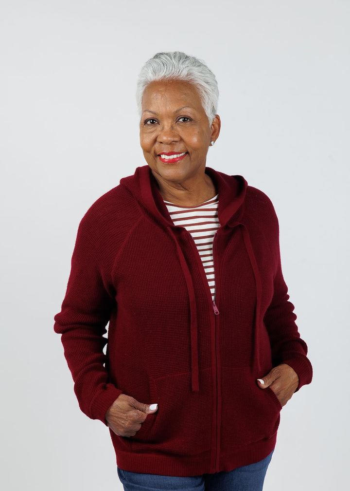 Elliott Lauren Waffle Zip Hoodie in Bloodstone available at Barbara Katz