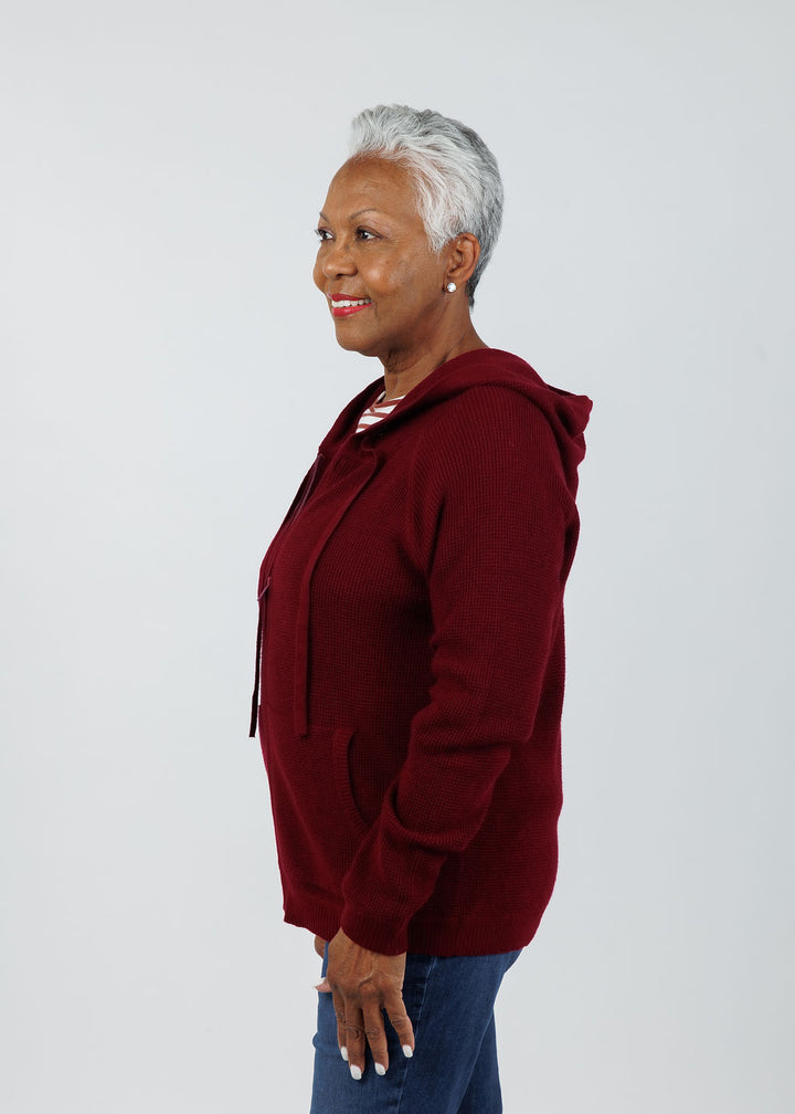 Elliott Lauren Waffle Zip Hoodie in Bloodstone available at Barbara Katz