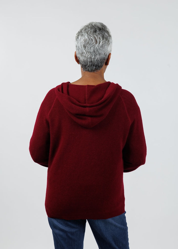 Elliott Lauren Waffle Zip Hoodie in Bloodstone available at Barbara Katz
