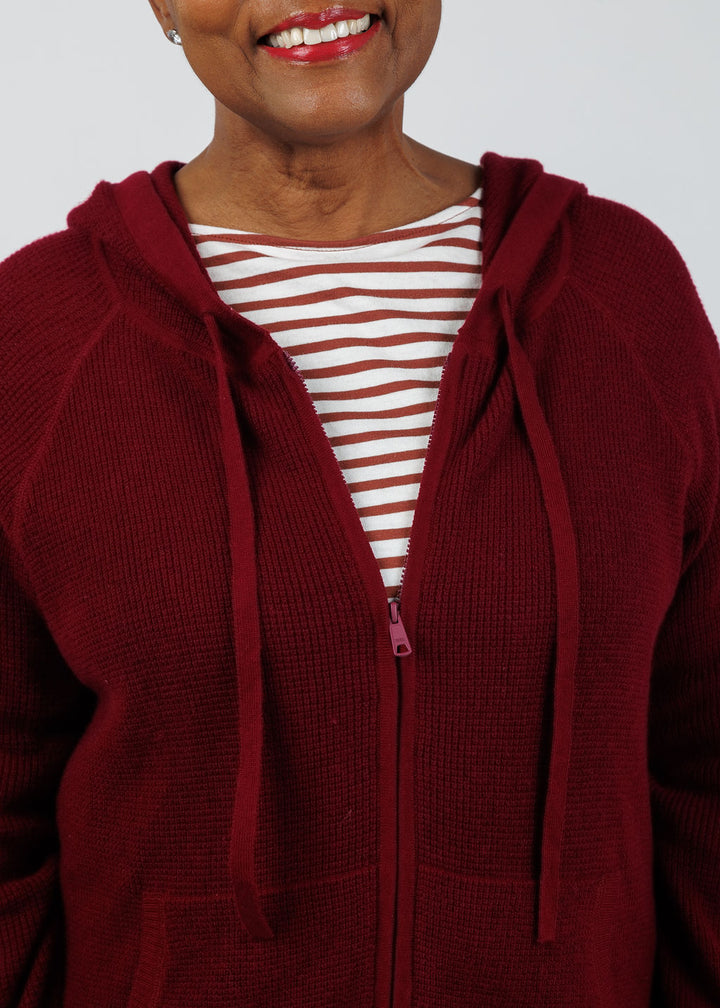 Elliott Lauren Waffle Zip Hoodie in Bloodstone available at Barbara Katz