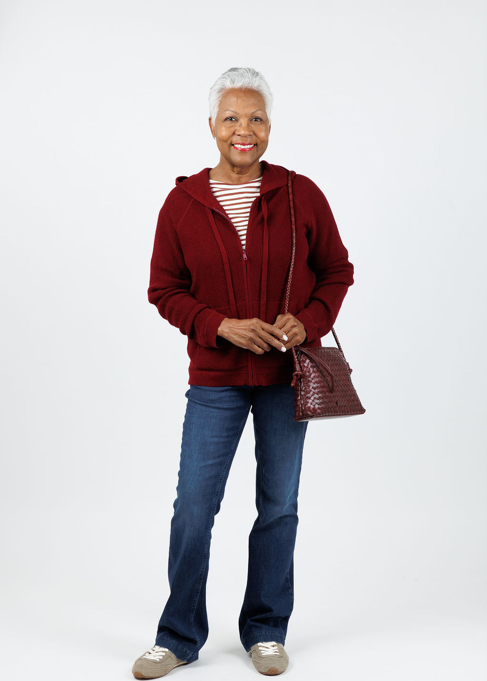 Elliott Lauren Waffle Zip Hoodie in Bloodstone paired with MAC Dream Boot Cut Jeans 32" Denim
available at Barbara Katz