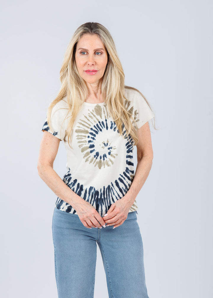 Elliott Lauren Whirlpool Scoop Tie Dye Tee in Navy available at Barbara Katz