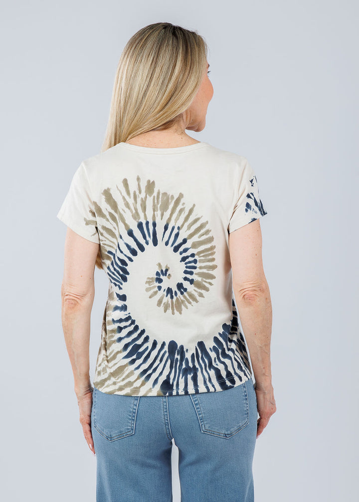 Elliott Lauren Whirlpool Scoop Tie Dye Tee in Navy available at Barbara Katz