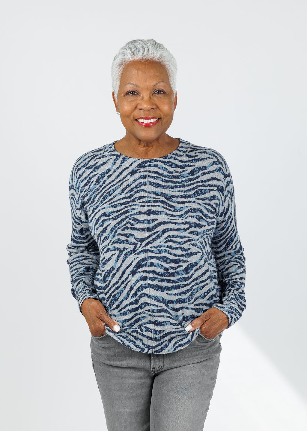Elliott Lauren Wild at Heart Printed Sweater in Grey available at Barbara Katz
