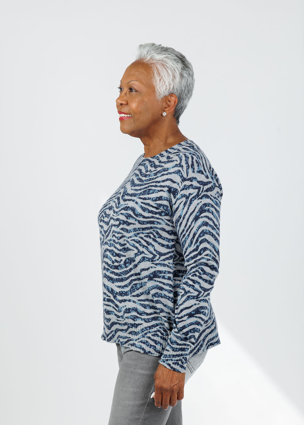 Elliott Lauren Wild at Heart Printed Sweater in Grey available at Barbara Katz