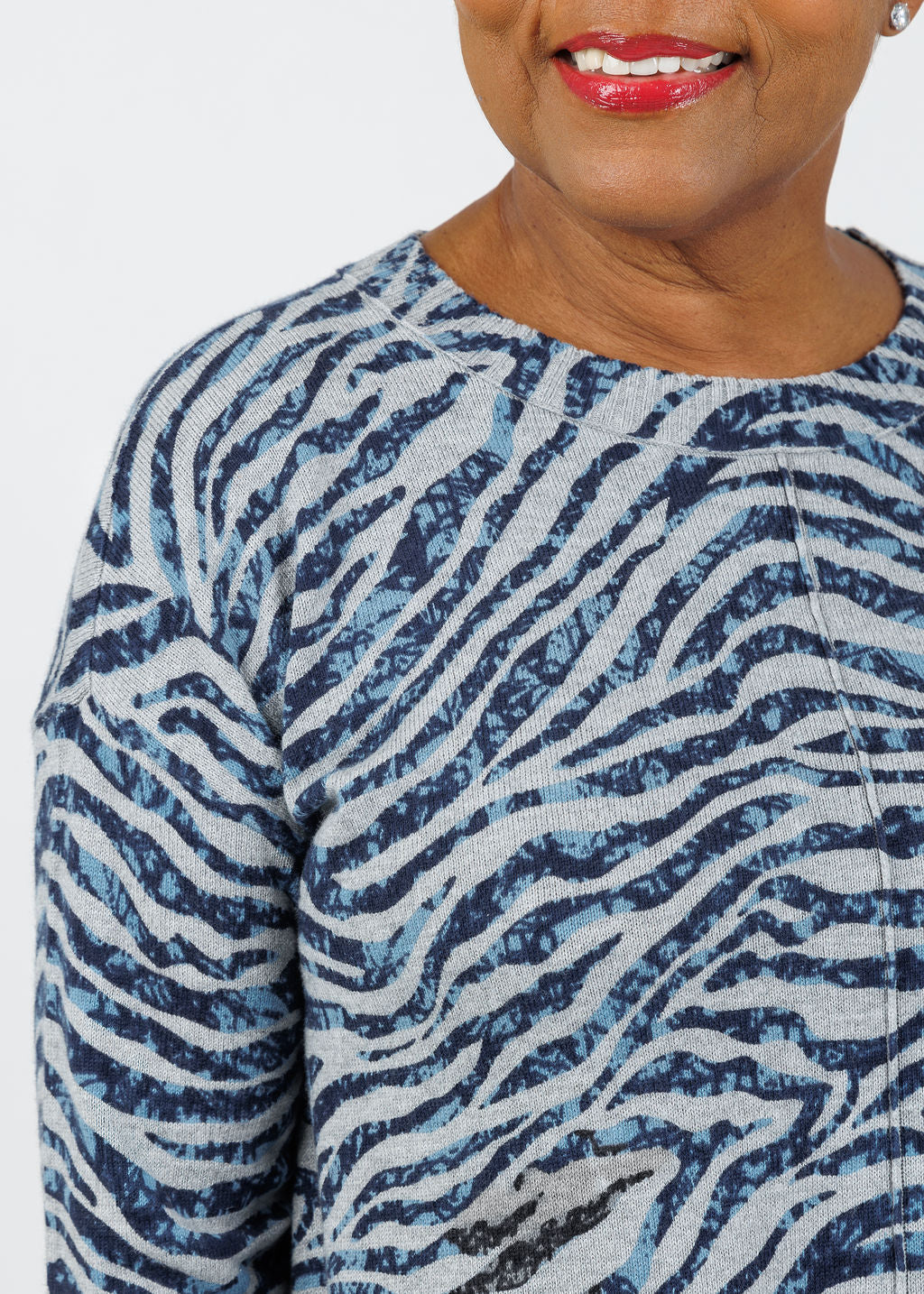 Elliott Lauren Wild at Heart Printed Sweater in Grey available at Barbara Katz