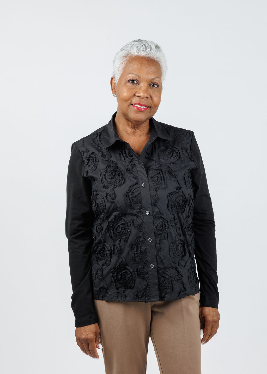 Elliott Lauren Winter Rose Shirt in Black available at Barbara Katz