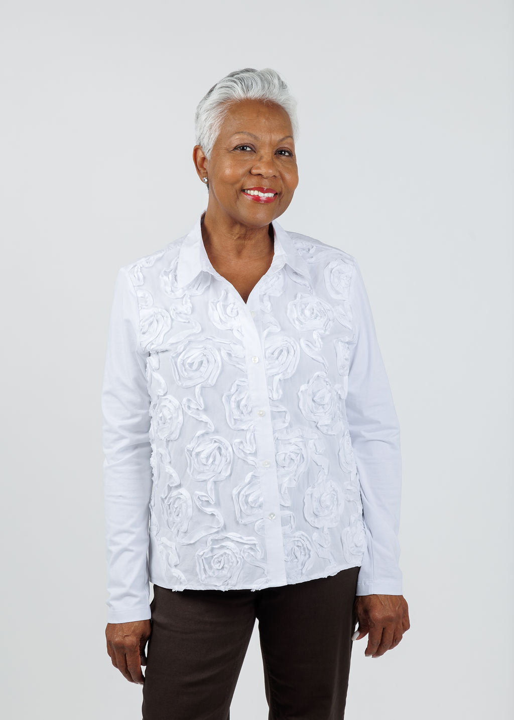 Elliott Lauren Winter Rose Shirt in White available at Barbara Katz