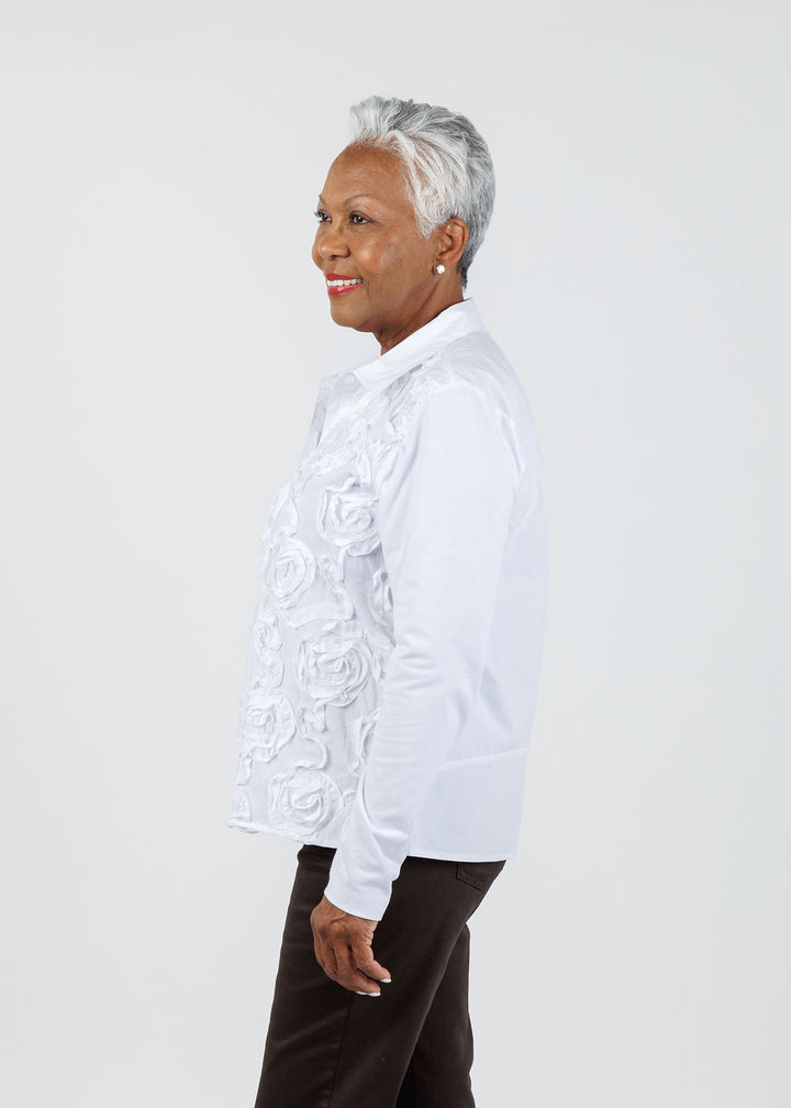 Elliott Lauren Winter Rose Long Sleeve Shirt in White available at Barbara Katz