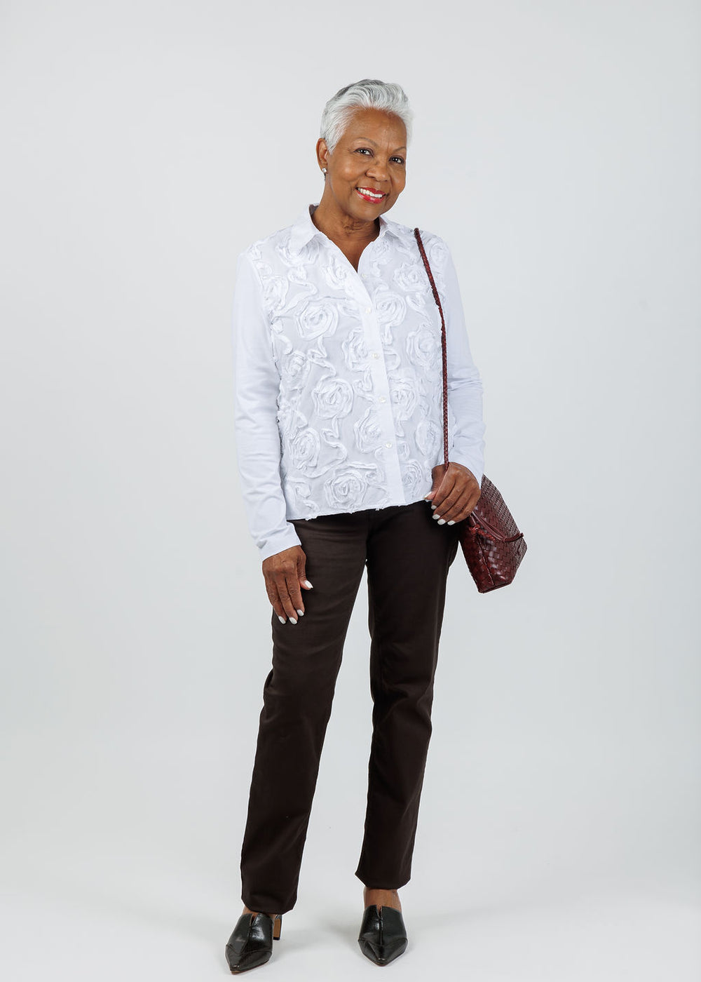 Elliott Lauren Winter Rose Shirt in White available at Barbara Katz