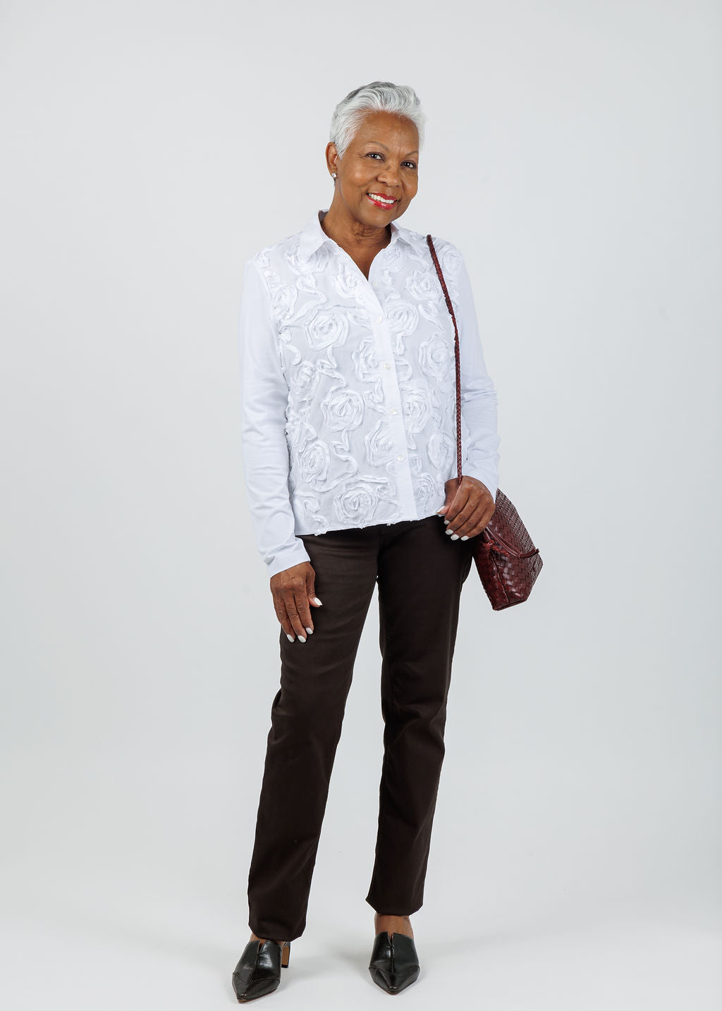 Elliott Lauren Winter Rose Shirt in White available at Barbara Katz