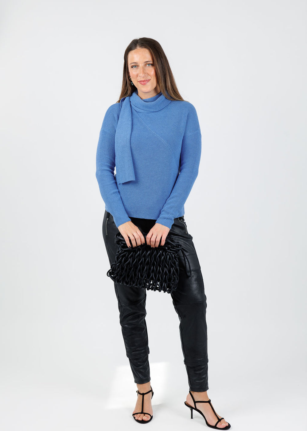 Elliott Lauren Wrap Scarf Sweater in Sky available at Barbara Katz