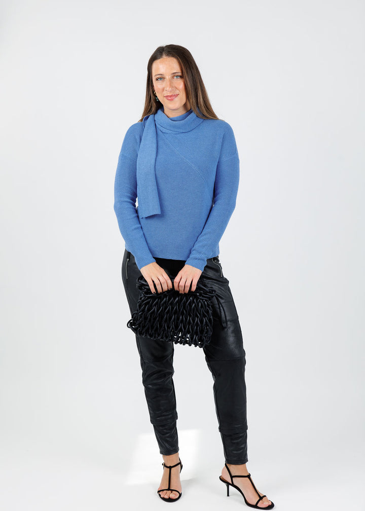 Elliott Lauren Wrap Scarf Sweater in Sky available at Barbara Katz