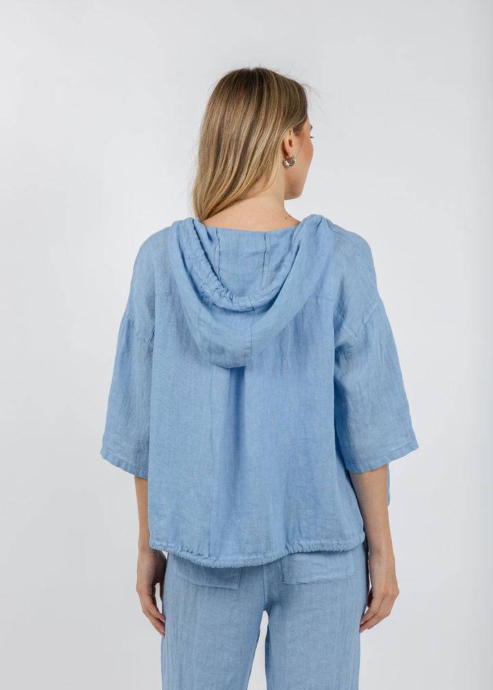 Elliott Lauren Zip Front Linen Jacket in Amalfi Blue available at Barbara Katz