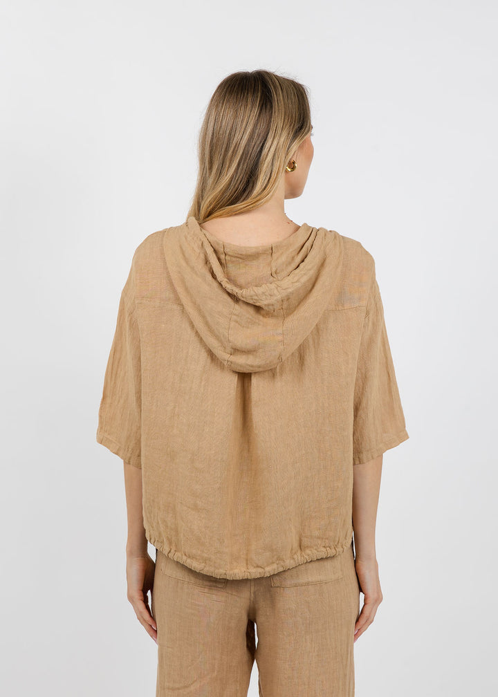 Elliott Lauren Zip Front Linen Jacket in Macchiato available at Barbara Katz
