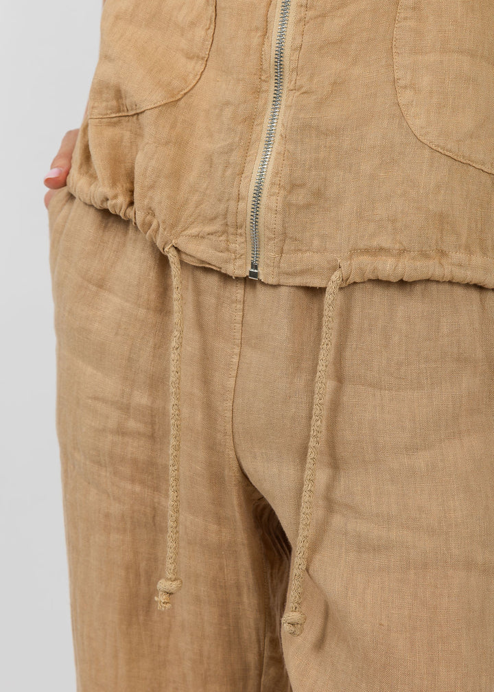 Elliott Lauren Zip Front Linen Jacket in Macchiato available at Barbara Katz