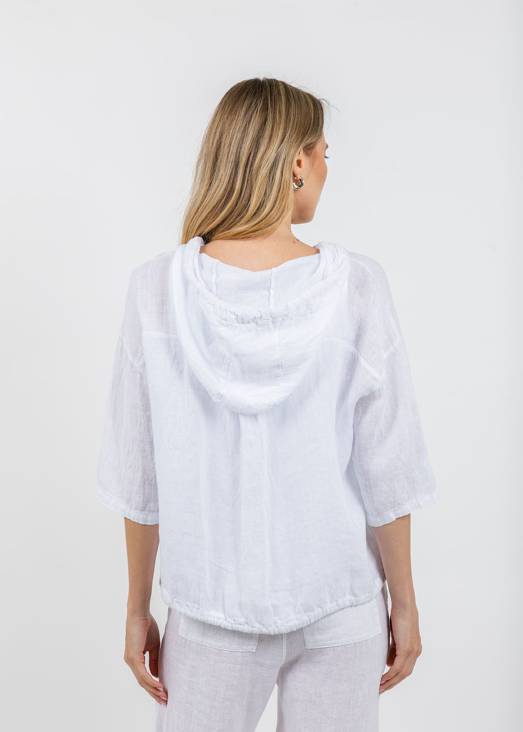 Elliott Lauren Zip Front Linen Jacket in White available at Barbara Katz