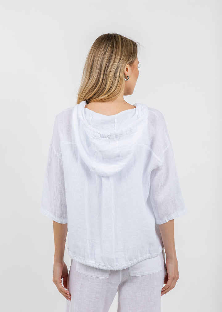 Elliott Lauren Zip Front Linen Jacket in White available at Barbara Katz