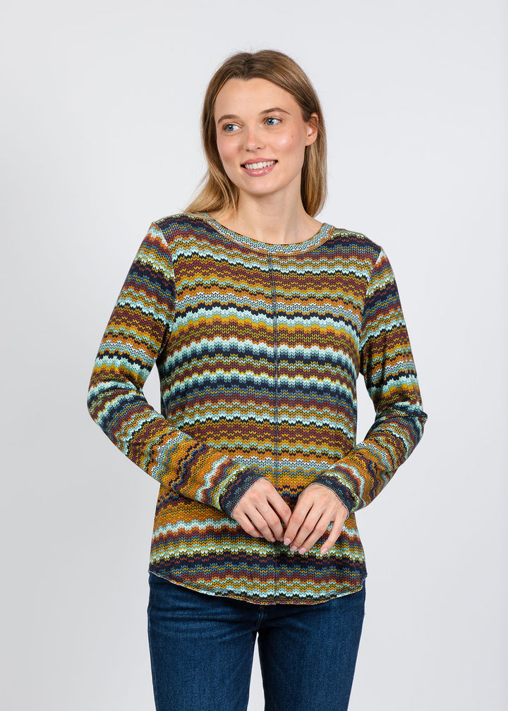 Elliott Lauren Zip Zag Long Sleeve Top in Multi available at Barbara Katz