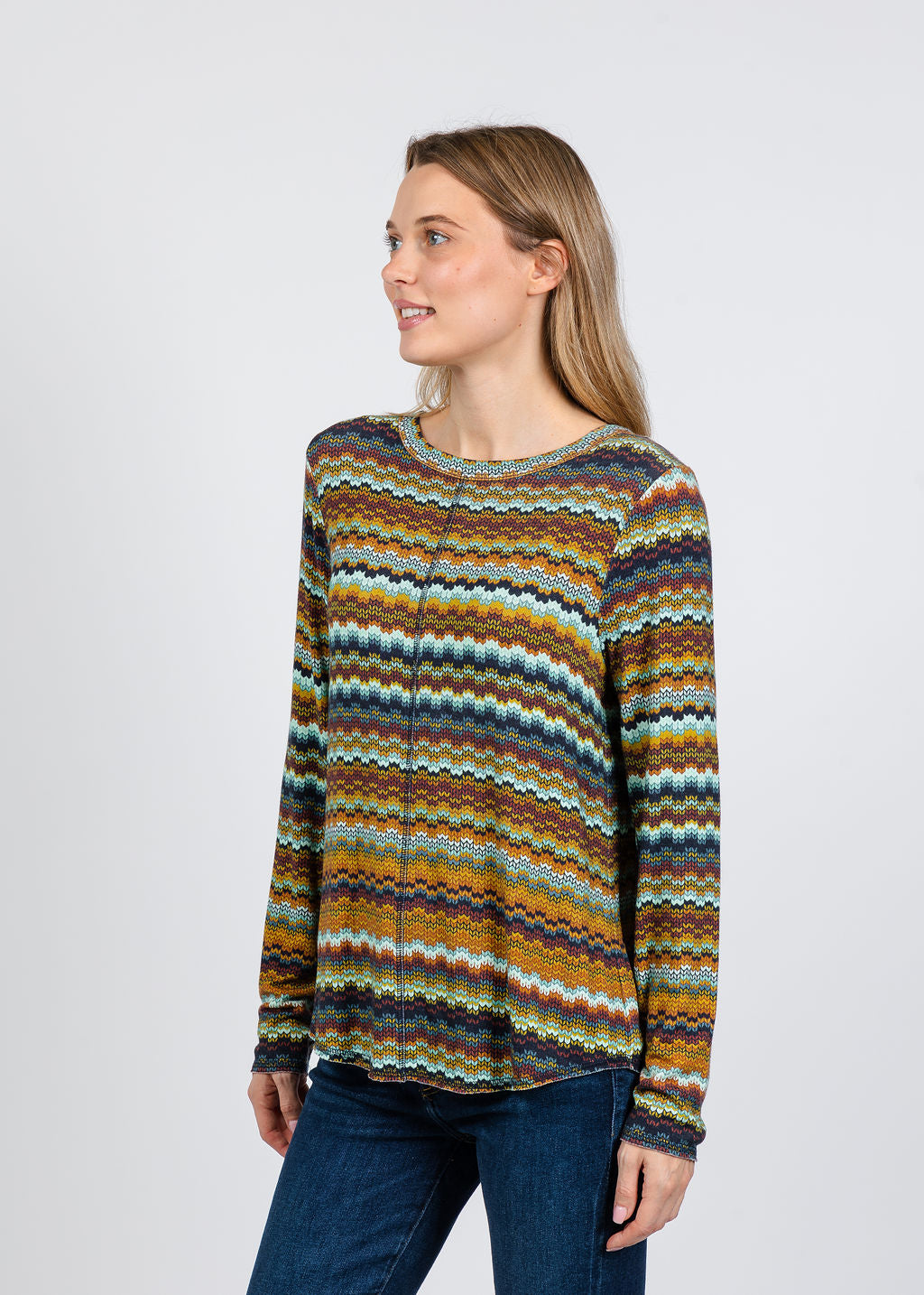 Elliott Lauren Zip Zag Long Sleeve Top in Multi available at Barbara Katz