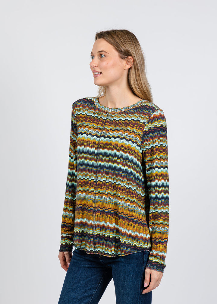 Elliott Lauren Zip Zag Long Sleeve Top in Multi available at Barbara Katz