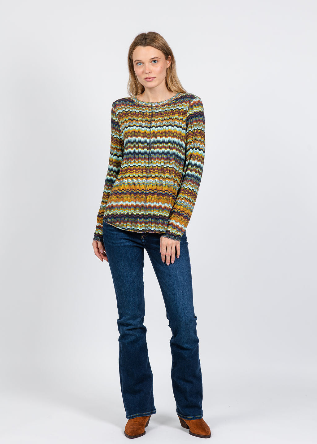 Elliott Lauren Zip Zag Long Sleeve Top in Multi available at Barbara Katz