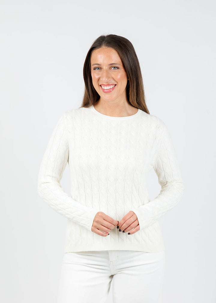 Elliott Lauren Cable Knit Sweater in Chalk available at Barbara Katz