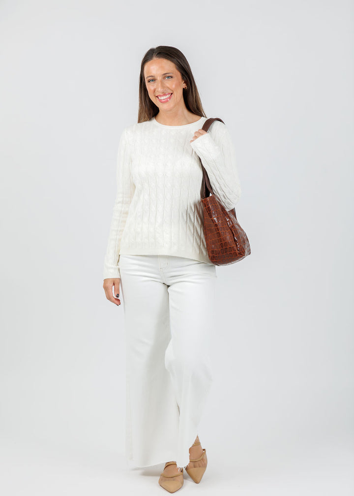 Elliott Lauren Cable Knit Sweater in Chalk available at Barbara Katz