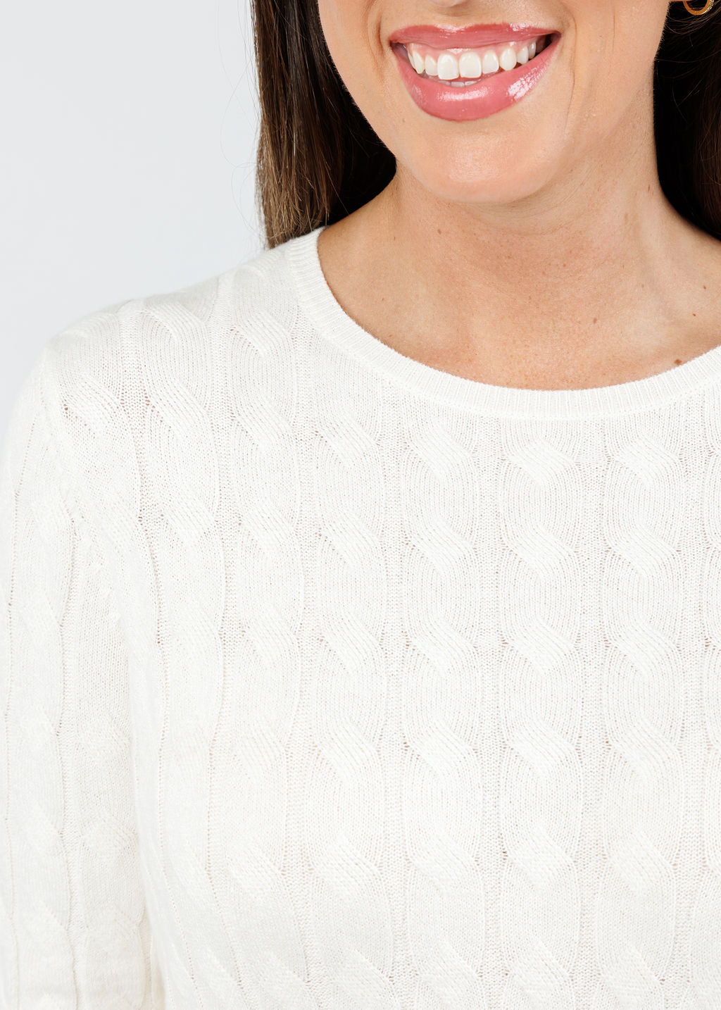 Elliott Lauren Cable Knit Sweater in Chalk available at Barbara Katz