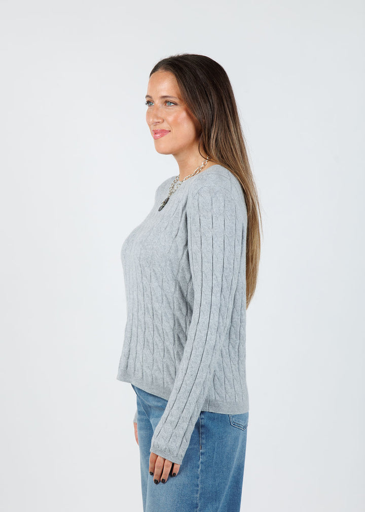 Elliott Lauren Cable Knit Sweater in Grey available at Barbara Katz