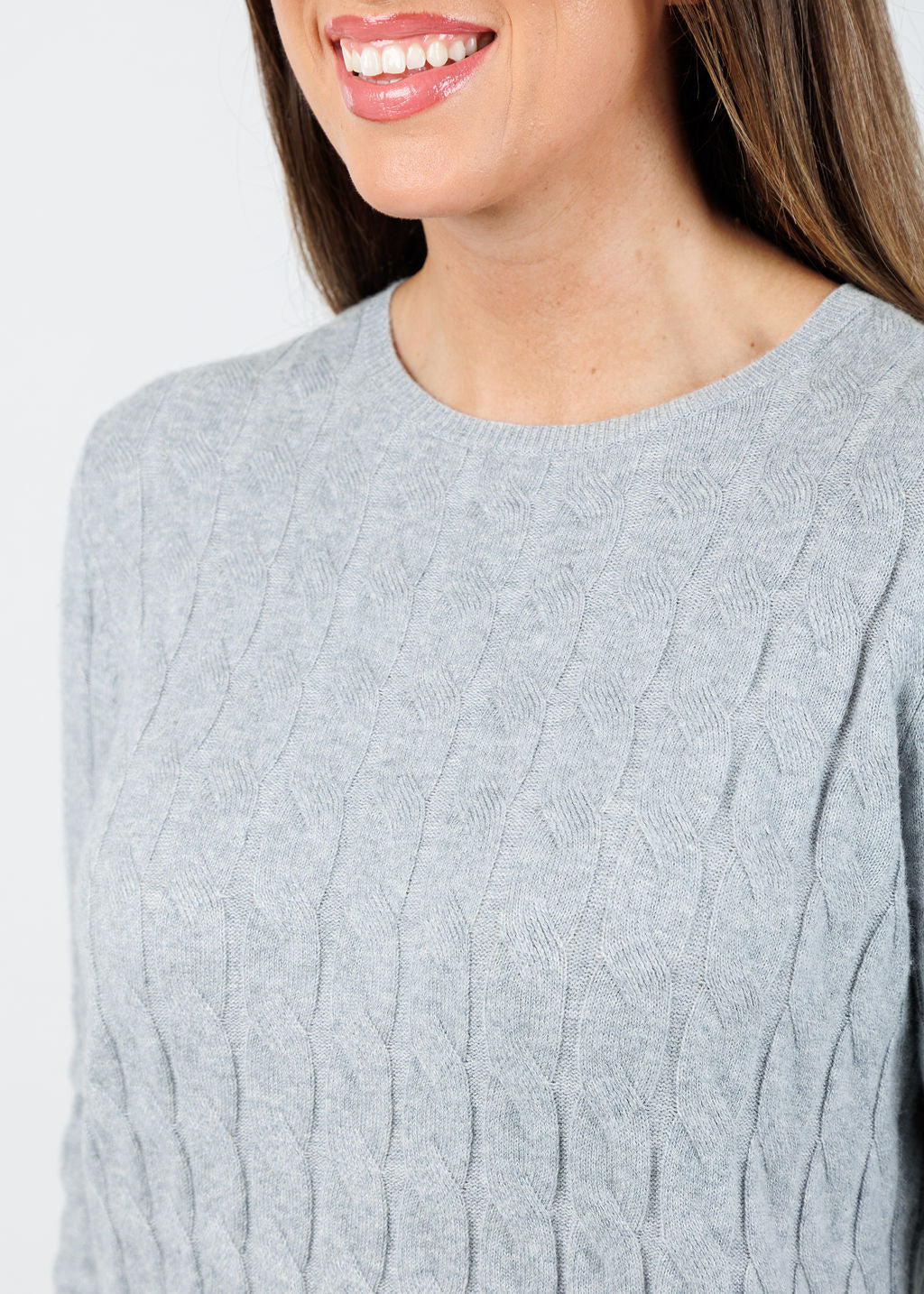 Elliott Lauren Cable Knit Sweater in Grey available at Barbara Katz