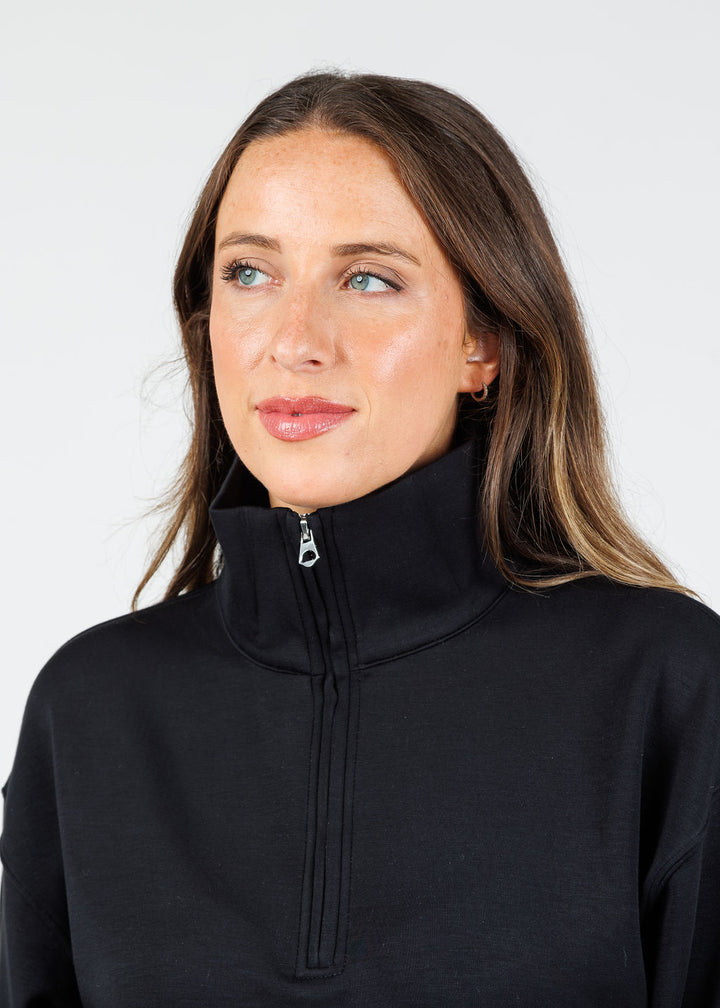 Elliott Lauren Comfort Zone Half Zip Sweatshirt in Black available at Barbara Katz