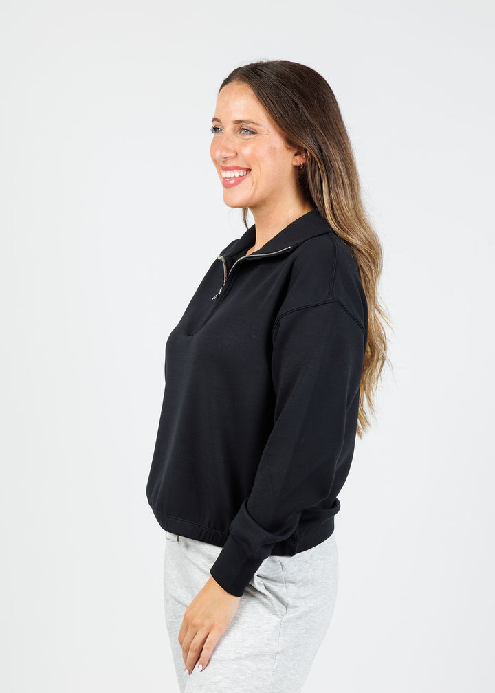 Elliott Lauren Comfort Zone Half Zip Sweatshirt in Black available at Barbara Katz