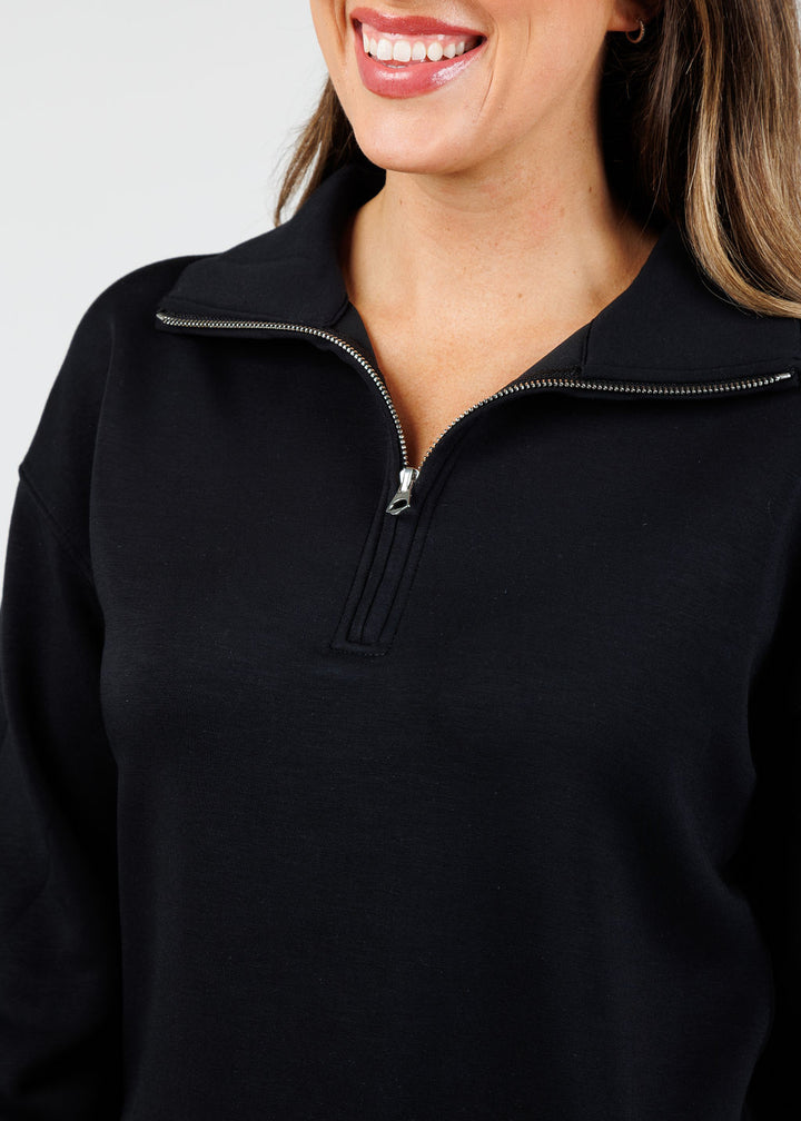 Elliott Lauren Comfort Zone Half Zip Sweatshirt in Black available at Barbara Katz