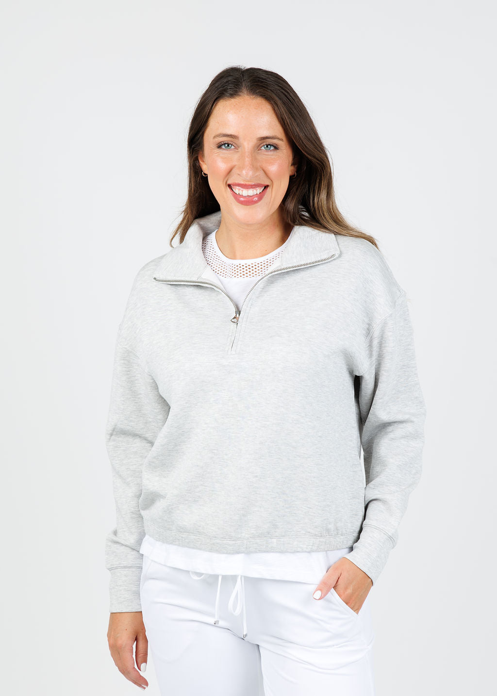 Elliott Lauren Comfort Zone Half Zip Sweatshirt in Grey available at Barbara Katz