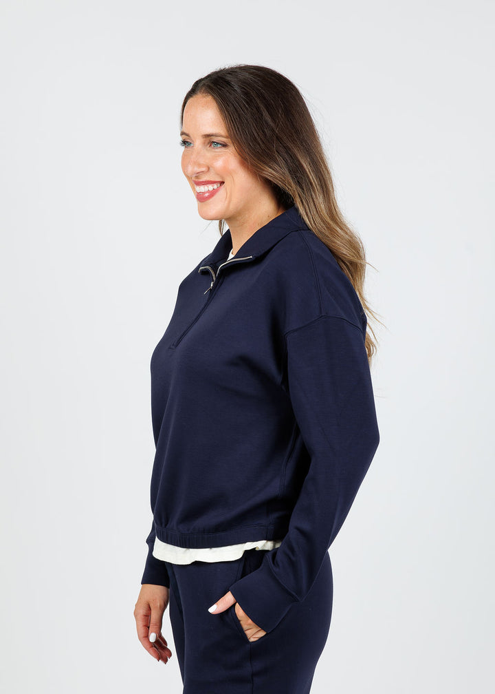 Elliott Lauren Comfort Zone Half Zip Sweatshirt in Navy available at Barbara Katz