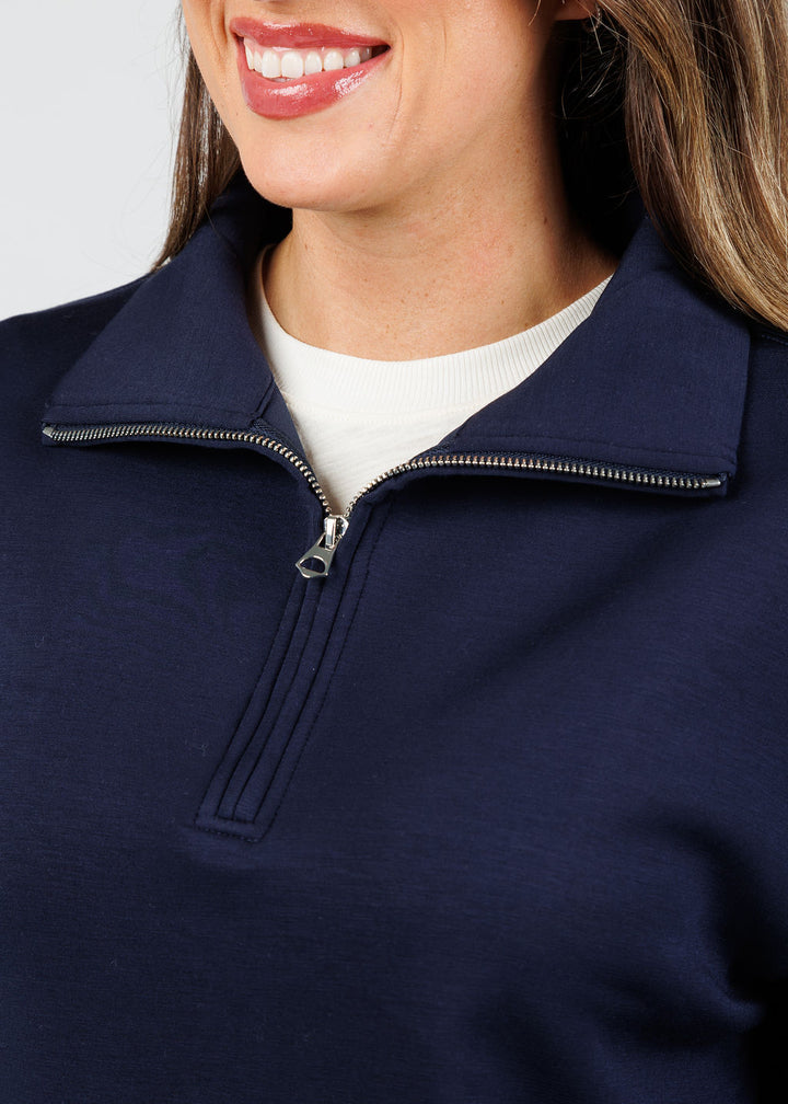 Elliott Lauren Comfort Zone Half Zip Sweatshirt in Navy available at Barbara Katz