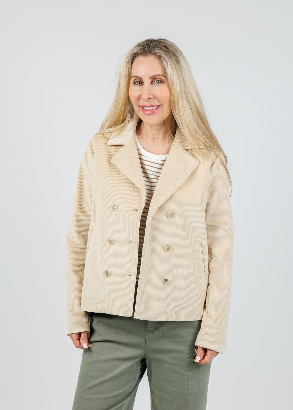 Elliott Lauren Corduroy Double-Breasted Jacket in Natural available at Barbara Katz