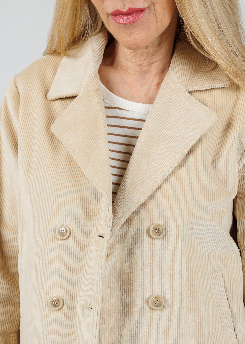 Elliott Lauren Corduroy Double-Breasted Jacket in Natural available at Barbara Katz