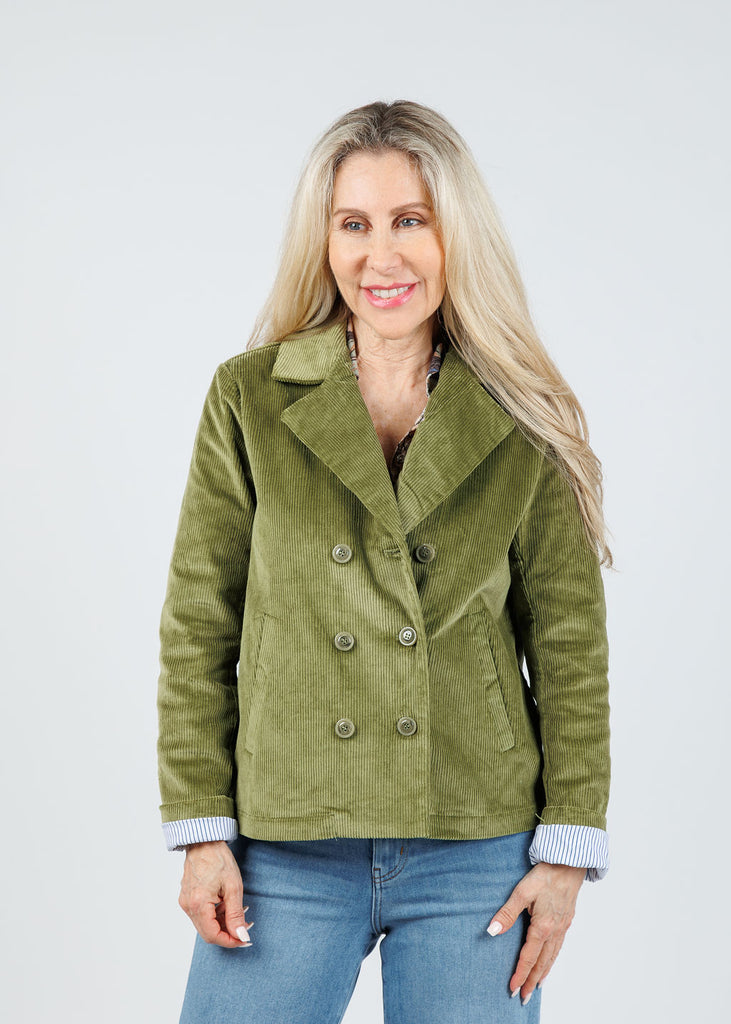 Elliott Lauren Corduroy Double-Breasted Jacket - Olive – Barbara Katz