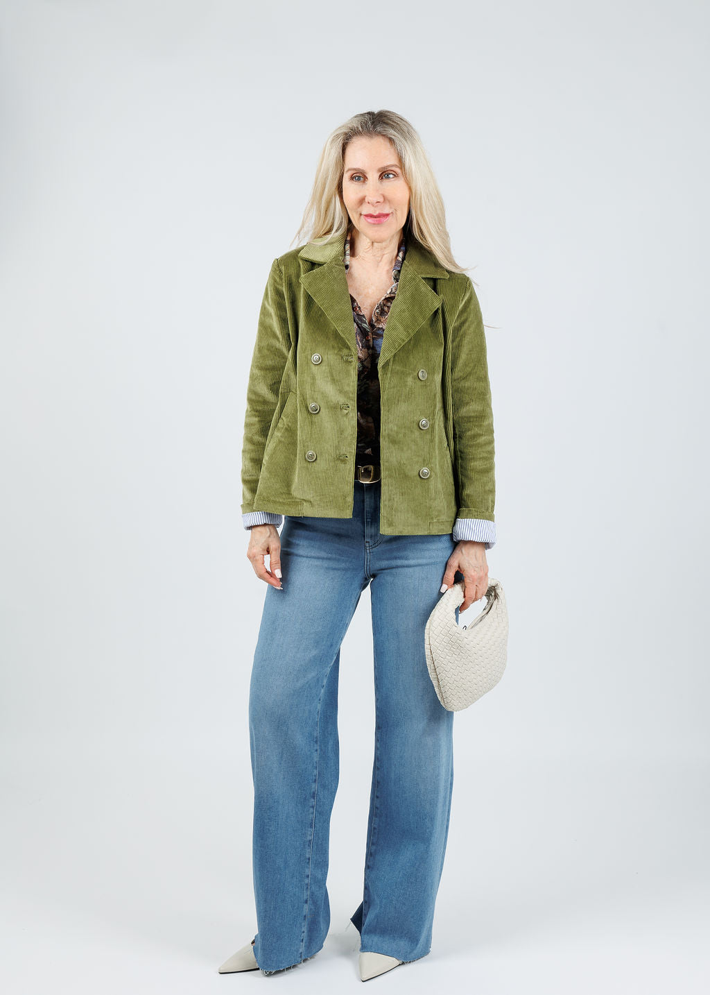 Elliott Lauren Corduroy Double-Breasted Jacket in Olive available at Barbara Katz